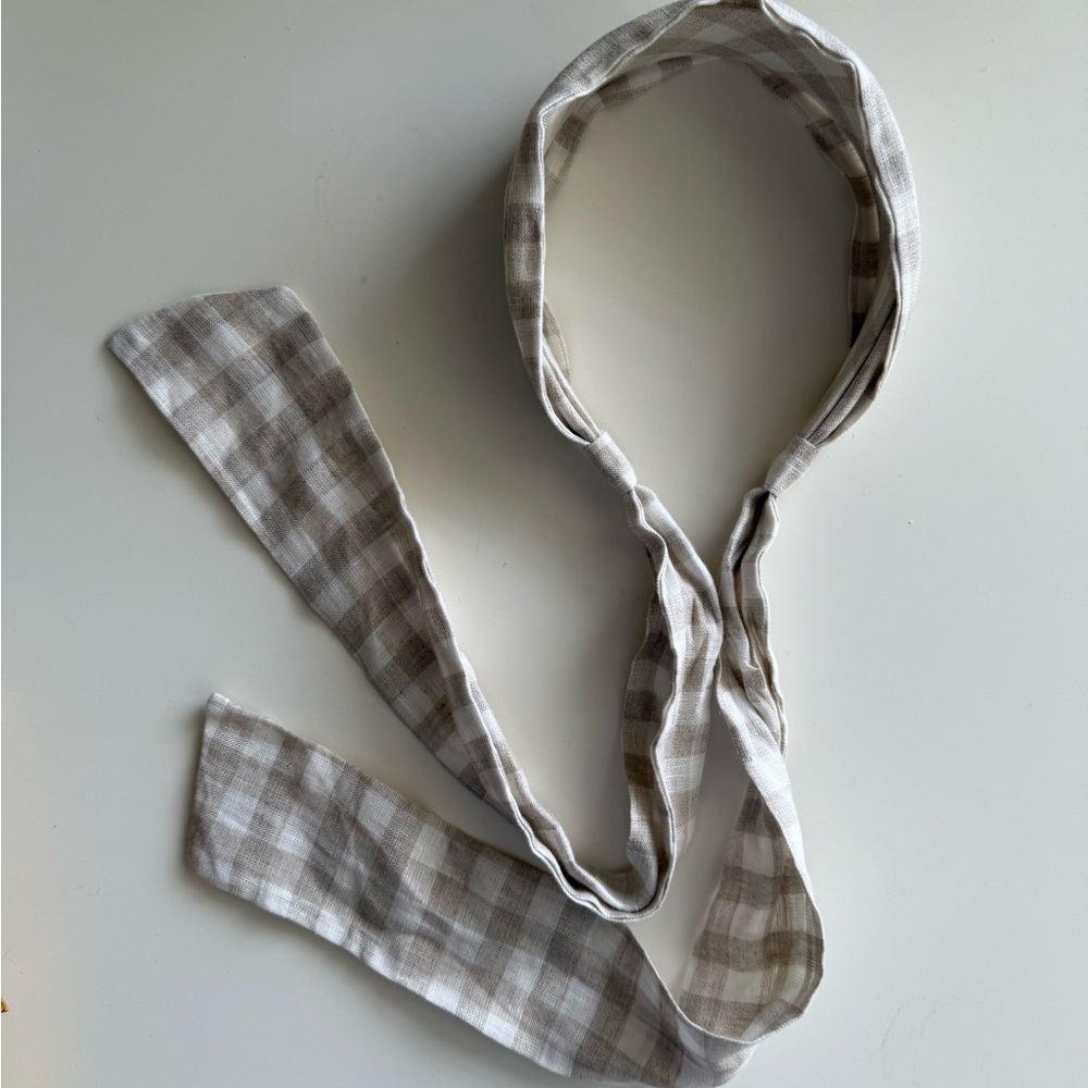 Gingham Linen Headband with Tie